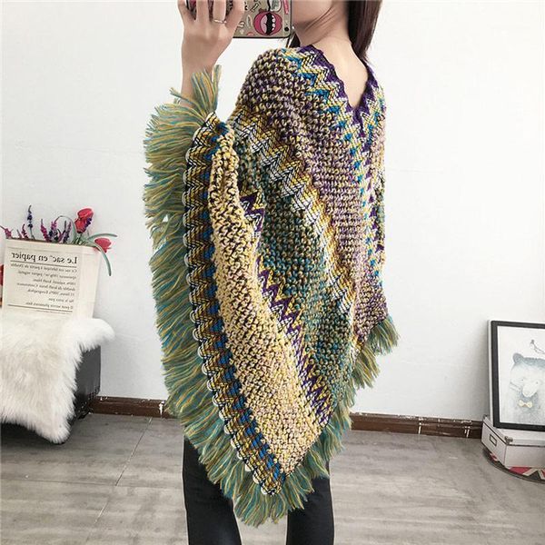 

2020 women winter fashion ponchos tassel multicolor thick warm scarves femme outwear wrap shawl hijab cashmere bandana cachecol1, Blue;gray
