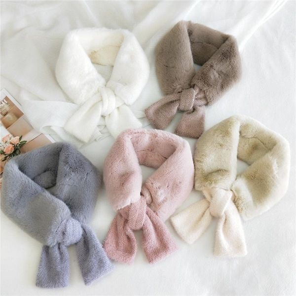 

knitted plush scarf women autumn and winter soft and cute furry collar warm fur collar, Blue;gray