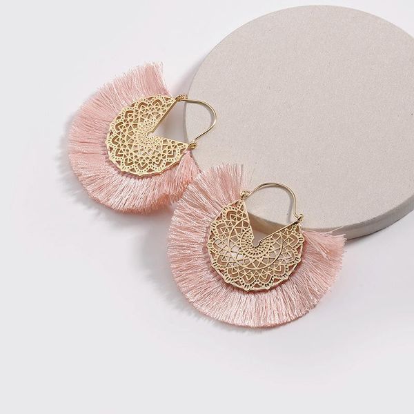 

charm vintage bohemian fan-shaped tassel earrings for women girls eardrop wedding party gift female fringe earings brincos1, Golden