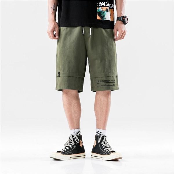 

men's shorts men summer side ribbon multi pockets cargo baggy streetwear hip hop casual short pants trousers male, White;black
