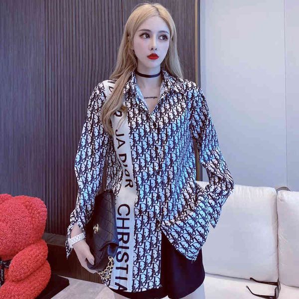 

2022 factory wholesale new model in autumn 2021, the selling thin style, fashionable, casual and personalized long sleeve letter shirt, wome, White