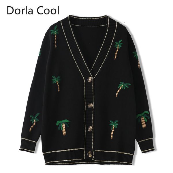 

female spring chic cardigans luxury embroidered coconut tree lady sweater knitted with neckline in outerwear clothes 72xj, White;black