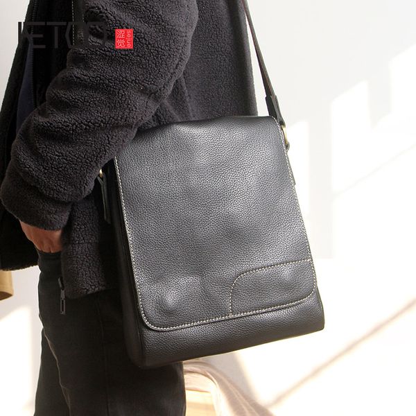 

aetoo men's head leather one-shoulder bag, vintage leather slant edifer bag, black business leather bag