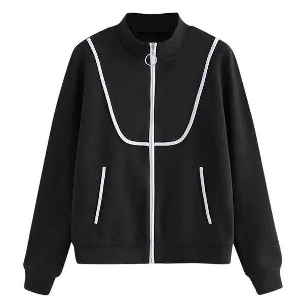 

nice tide harajuku original designer ladies spring coat color zipper long sleeve collision strip long sleeve outwear men, Black;brown