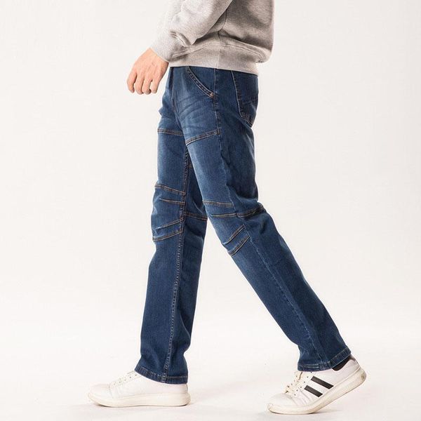 

japanese retro stretch jeans fashion stitching straight men's jeans casula wild men's large size pants, Blue