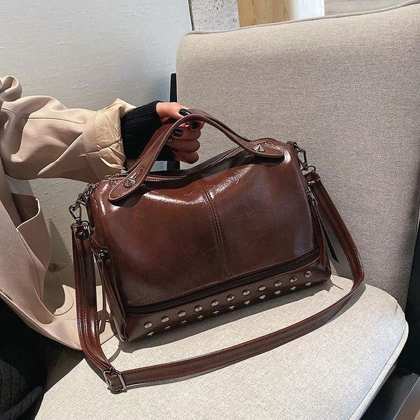 

retro crossbody bags for women leather handbags brown rivet soft pu fashion women shoulder bag satchel messenger bag 2020 trend
