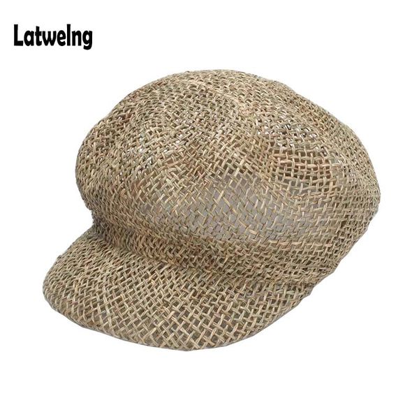 

new fashion custom made newsboy caps hardness straw sun visor hats for women girls beach hat handmand casual cap 201013, Blue;gray