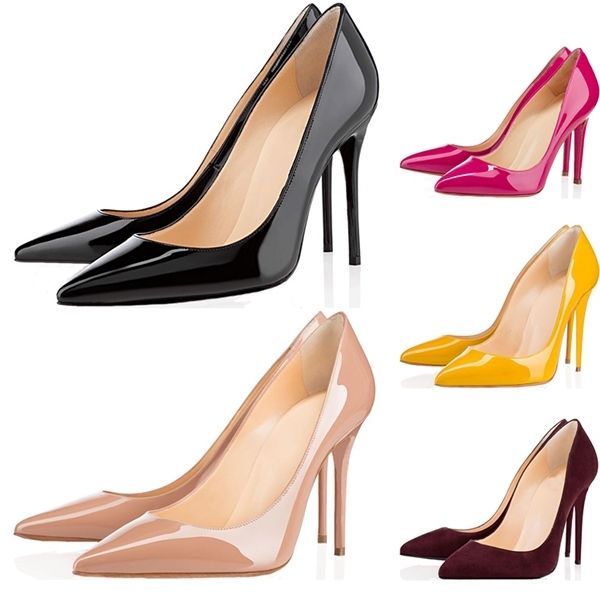 

2020 women shoes red bottoms high heels pointed toe red sole 8cm 10cm 12cm pumps come dust bags wedding shoes, Black