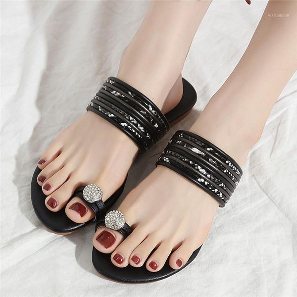 

fashion women bohemian luxury slippers shoes pearl flat sandals shoes ladies casual slippers beach flats1, Black