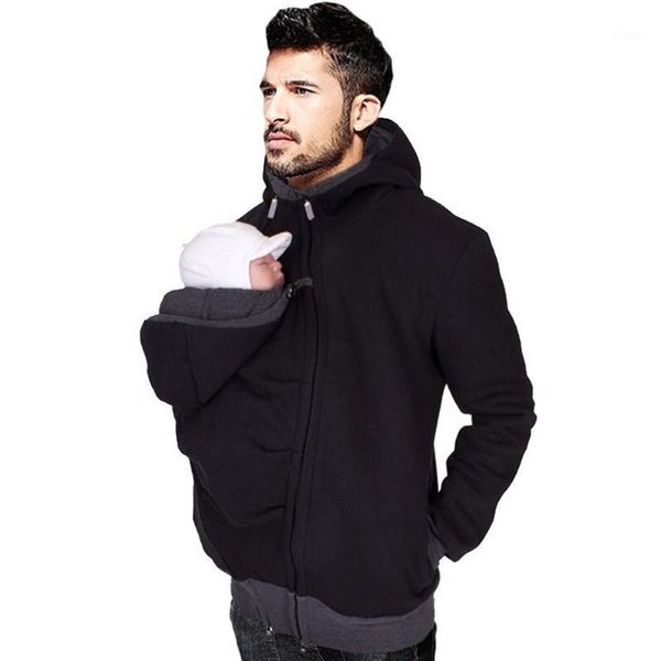 

womail 2019 new arrival mens parenting bag zipper pullovercasual shirt men long sleeve hooded sweatshirt blouse coats1, Black