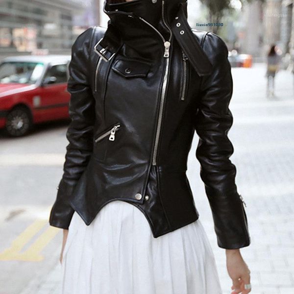 

women fashion tide motorcycle style leather jacket 2020 spring autumn female pu coats women outerwear gothic py1881, Black