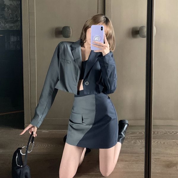

модные дамы журнал blazer suitwomen рано осенью половина длины a-линия короткая юбка два комплекта короткая юбка юбка l7hb8, Gray