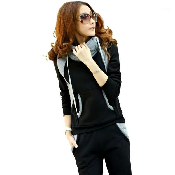

color matching fashion add wool fleece popular sport suit 2021 women's jacketstyle ladies hooded two-piece outfit1, Gray