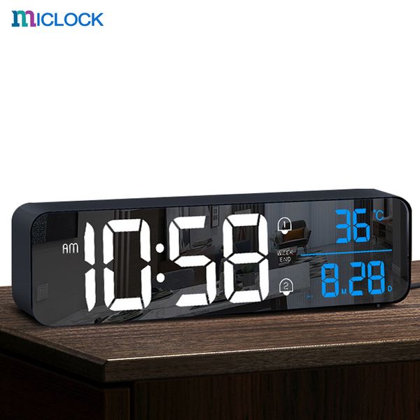 MICLOCK Sveglia wireless da 10,4 pollici Ricaricabile Grande orologio digitale da parete a LED 40 suonerie Visualizzazione della temperatura della data attivata dal suono 220311