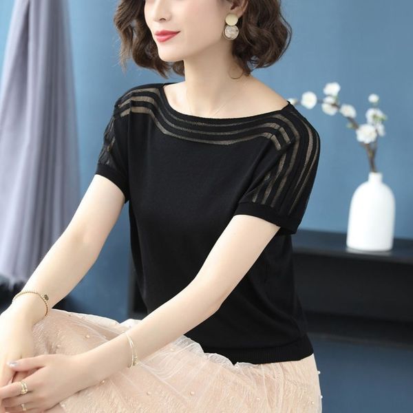 

short-sleeved t-shirt 2020 new thin summer women's shortst-shirt shortsice silk knitwear sports loose short women's wk2r4, White;black