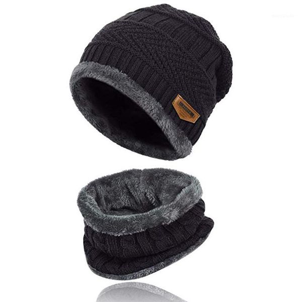 

2-pieces winter beanie hat scarf set warm knit hat thick fleece lined winter & scarf for men women thick skull cap for men1