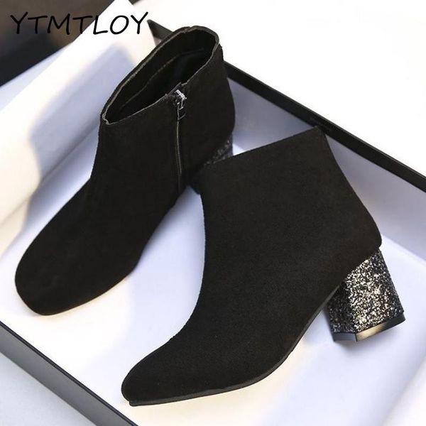 

boots 2021 women ankle shoes woman zip high heels black female booties