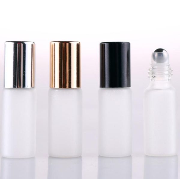 500pcs 5mL de vidro fosco garrafas de óleo essencial portátil rolo Cosmetic Aço Roll-On garrafa nova SN4779