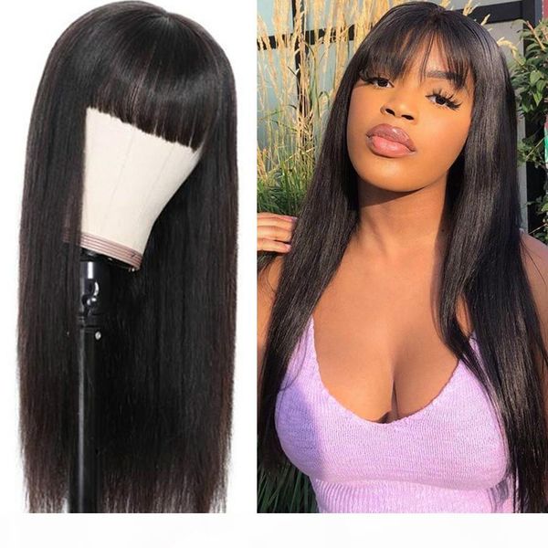 

straight wig with bang human hair wigs for black women wig with bangs human hair remy, Black;brown