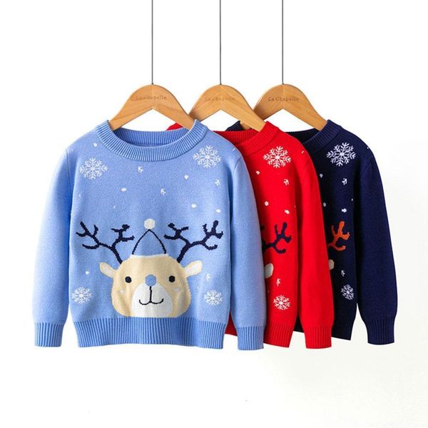 

2020 winter autumn snowflakes christmas baby clothes boys printting fawn sweater for girls long sleeve knitwear for children 1026, Red;yellow
