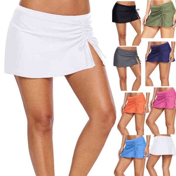 

one-piece beach solid-colored triangle holiday womens bikini skirt high waist pleated cover-up swim wear for girls, White;black