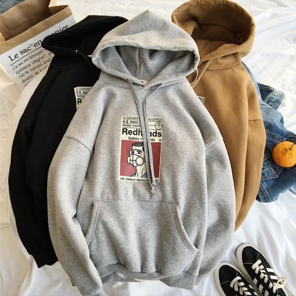 

2020 нового плюс бархатных толстого сыпучего hooded ж cartoon printed толстовка толстая широкая дамы толстовка толстовки, Black