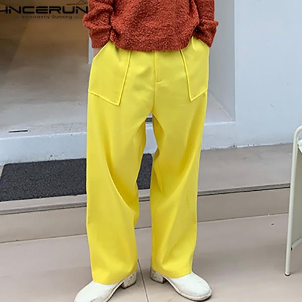 

fashion men solid color pants button baggy casual wide leg trousers men streetwear joggers pockets pantalones hombre incerun, Black