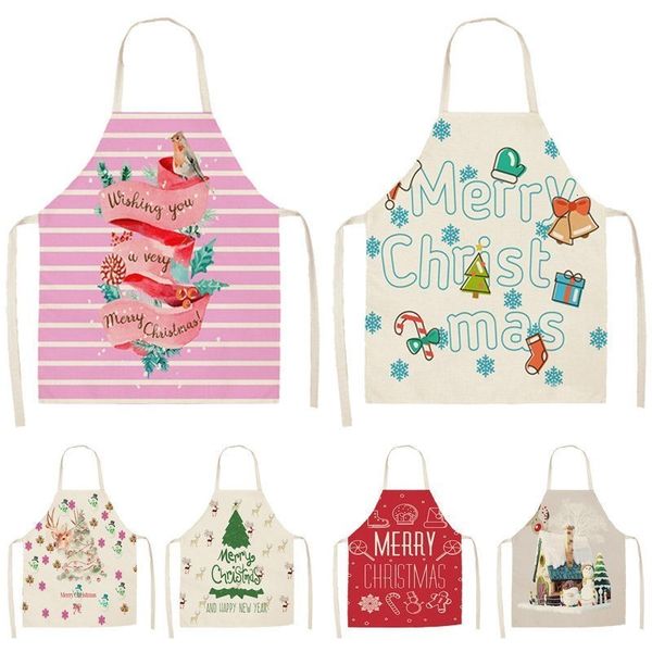 

1pcs christmas aprons pinafore cotton linen kitchen apron woman bibs 53*65cm for home cooking baking cleaning accessories mx0003