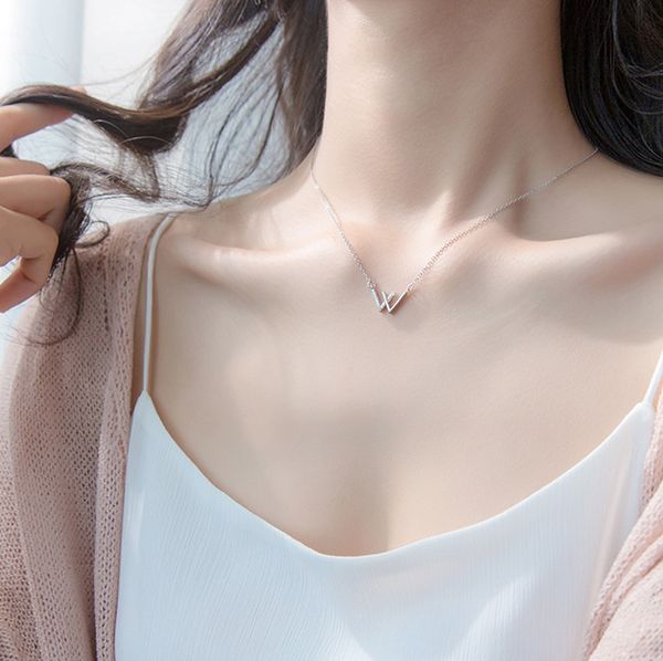 

925 sterling silver letter w necklace creative gifts white cz charm necklace guangzhou fashion jewellry