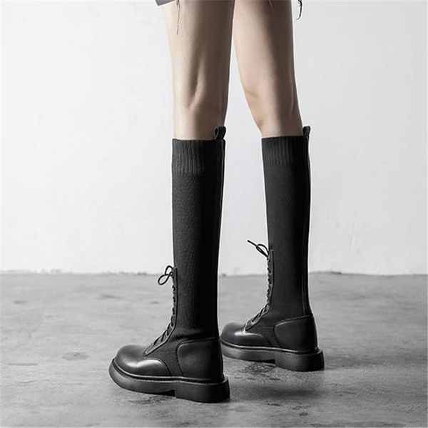 

boots 2021 autumn and winter women's online celebrity slim elastic socks flat knee high fashion, Black
