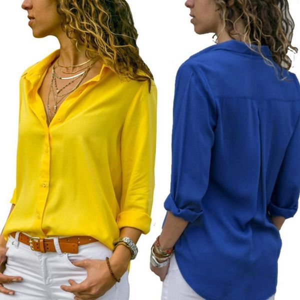 

spring autumn women chiffon blouse shirts casual long sleeve solid female work wear elegant ladies blouse shirts plus size, White