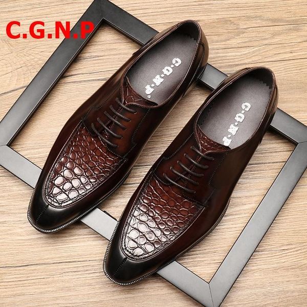 

c.g.n.p luxury fashion oxford men dress shoes italy style genuine leather business formal men shoes lace-up wedding man1, Black