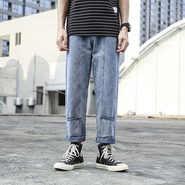 

2020 korean jeans men's loose drop feeling wide leg design new, Blue