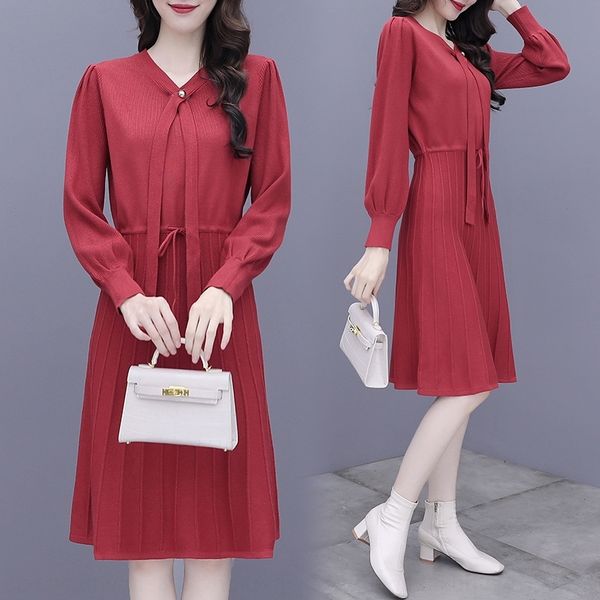 

jq7kd knitted skirtdress women's slim dress 2020 medium new and long knee length knitted long skirt korean autumn pleated skirt alacy, White;black