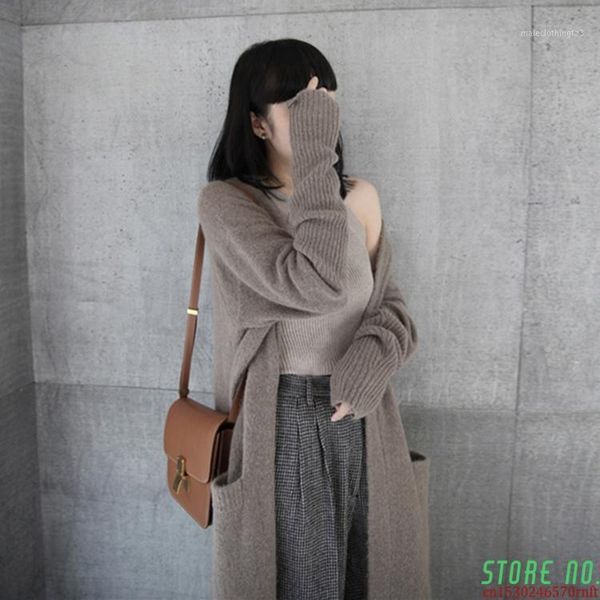 

women's knits & tees 2021 autumn winter minimalist solid color casual long cardigans korean style fashionable women's sweaters1, White