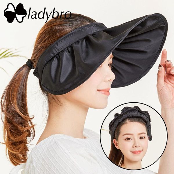 

ladybro летняя шляпа для женщин вс hat женщины солнцезащитный бич cap visor складная крышка chapeu feminino широкий брим открытый, Blue;gray