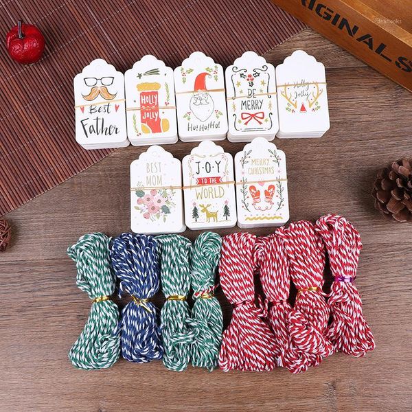 

50pcs christmas gift tags kraft paper tag label with 10m rope xmas gift for party diy price label box hang tag garment tags1