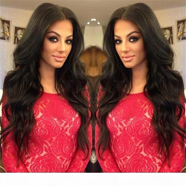 

8a unprocessed brazilian wave full lace human hair wigs 150%density wave full lace wigs with baby hair middle part ship, Black;brown