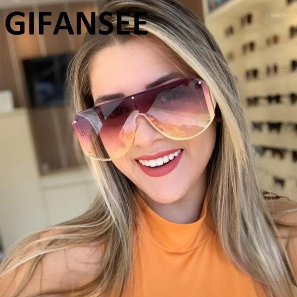 

gifansee rimless sunglasses one pieces flat clear lens men oversized eyewear mask shades fashion glasses uv4001, White;black