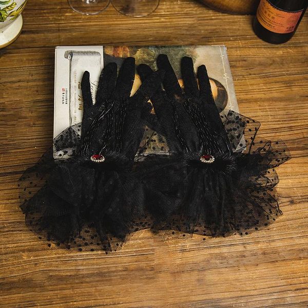 

black dot tulle lace gloves women slim thin wedding bridal gloves p shooting party dress gloves guantes transparentes h jllmym, White