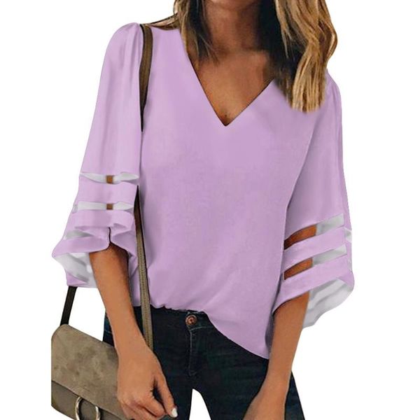 

light purple printing v neck shirts half sleeve casual loose blouses clothes women ladies summer custom pattern, White