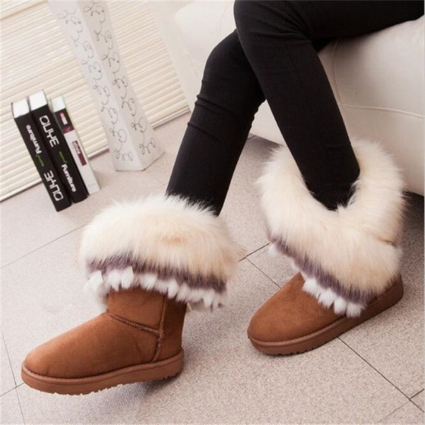 

flats ankle fur boots winter warm snow woman round-toe female flock leather women shoes xad223 y200115, Black
