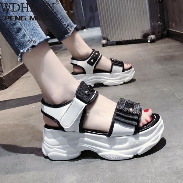 

сандалии женской 2020 летней новая корейская версия воды дрели со всеми видами кексов и толстого soled римской обуви, Black