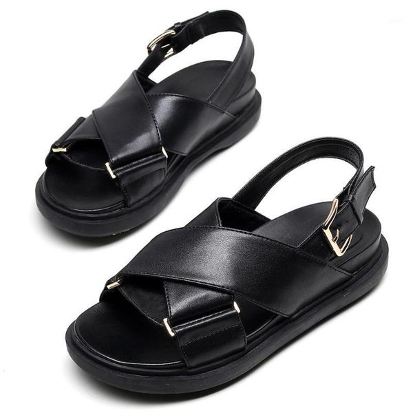 

new summer women sandals open toe buckle sandals female casual women's flats black white platform thick sole beach shoes1
