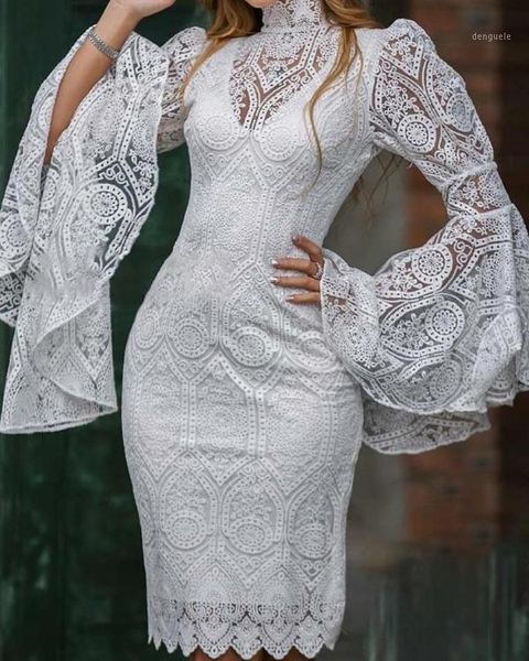 

new fashion flare sleeve dress woman lace mini dress slim white party short package buttock dresses femme vestidos1, Black;gray