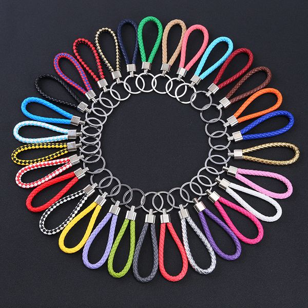 

Fashion PU leather hand woven colorful mixed color Round Pendant car men and women bag pendant key ring, Silver