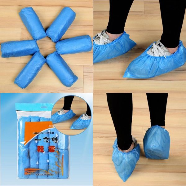 

100 piece disposable shoes covers blue color thick cpe dust overshoe antiskid boots cover sleeve 10 8ld e19