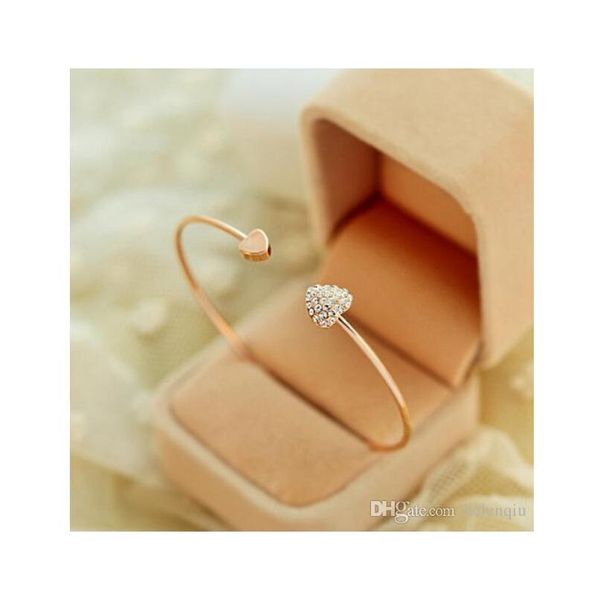 

new women fashion style alloy gold and silver color rhinestone love heart bangle cuff bracele sqceuw homes2007, Black