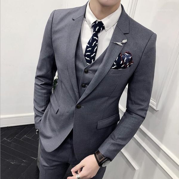 

men's suits & blazers formal business grey tuxedo (jacket +pants+vest) costume male slim fit groom classic men's prom wedding coat, White;black