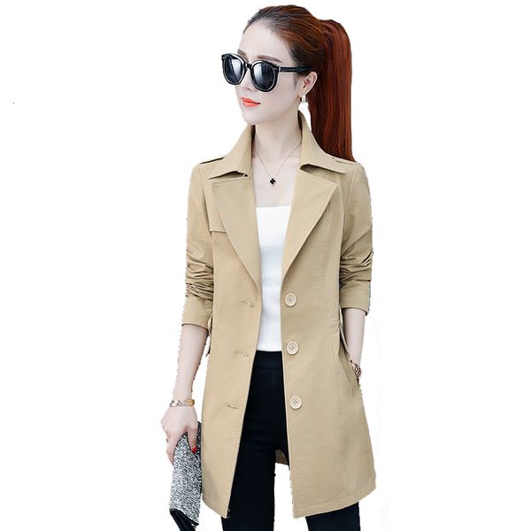 

wild was thin and fried street coat medium long womens new spring autumn windbreaker tide foreign flavor plus size overcoat, Tan;black